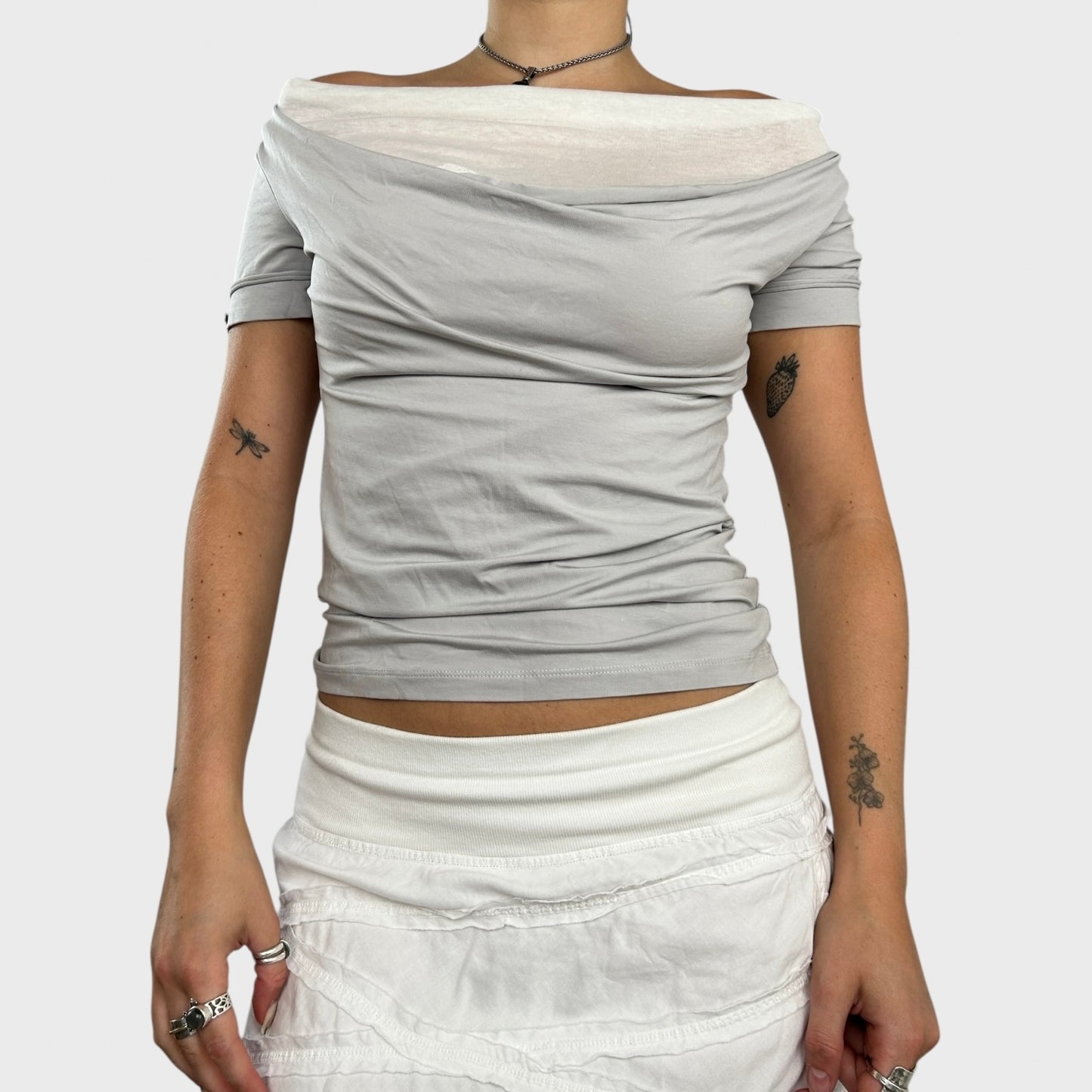 Cop Copine Grey Cowl Neck Slinky Top - S
