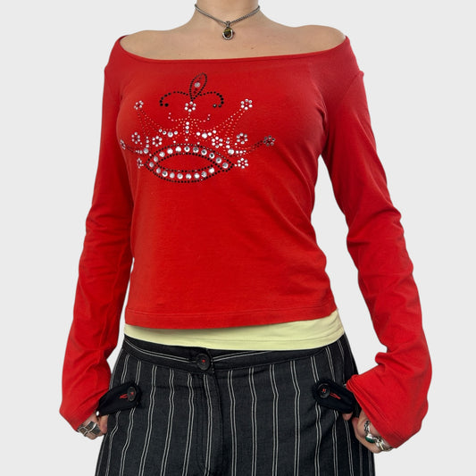 Versace Red Gem Diamante Crown Long Sleeve - S/M