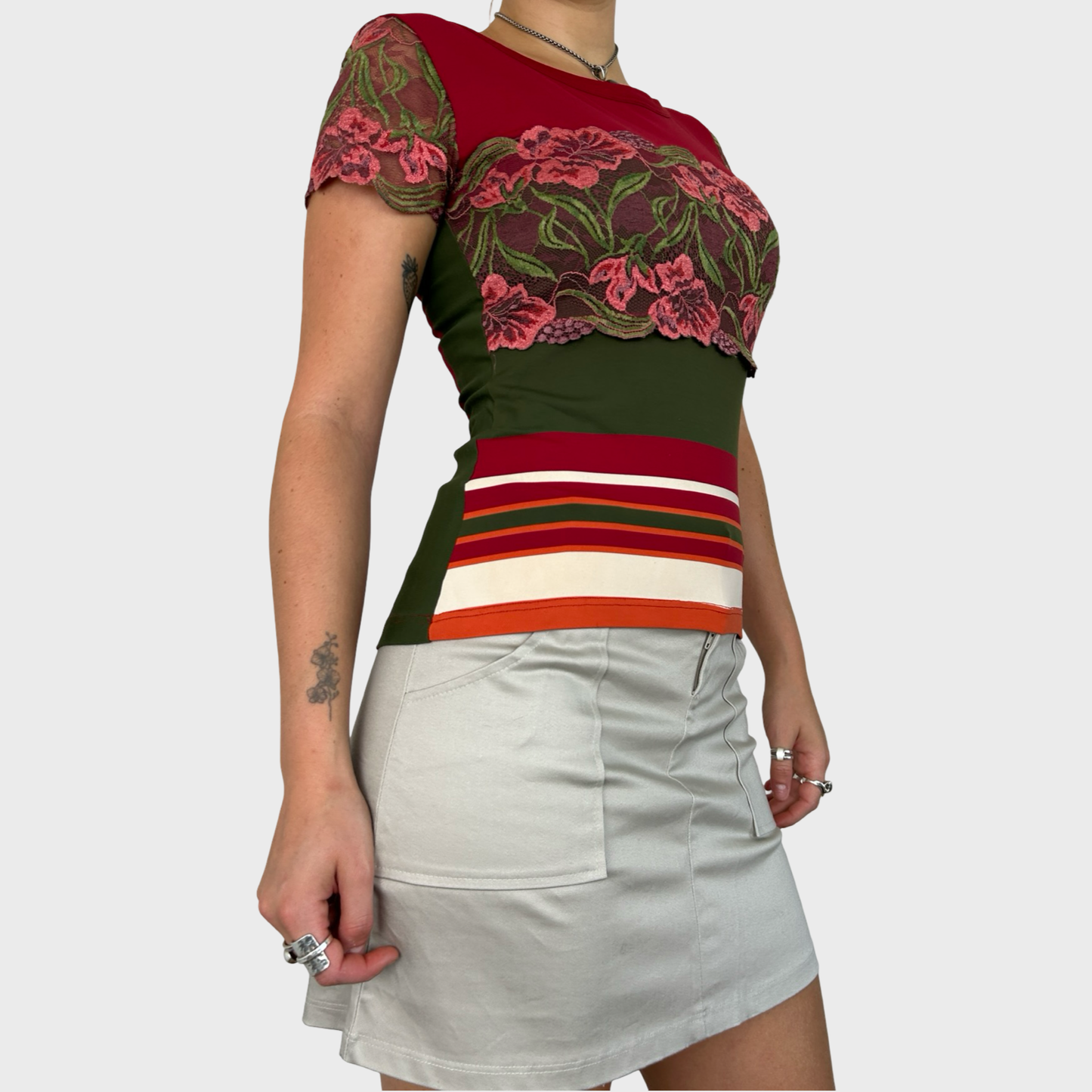 Save The Queen Lace Flower Print Top - M