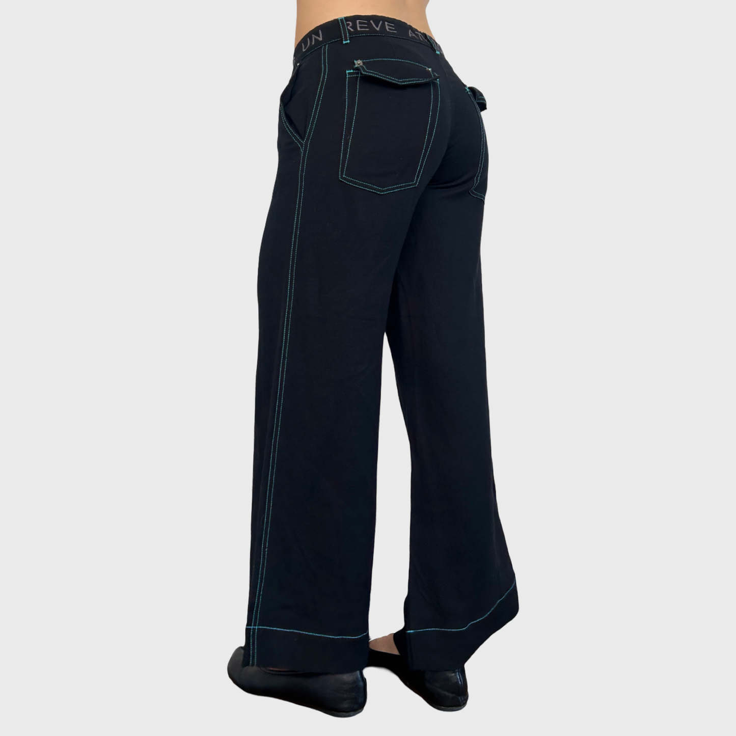 Cop Copine Black & Blue Linen Wide Leg Trousers - S/M