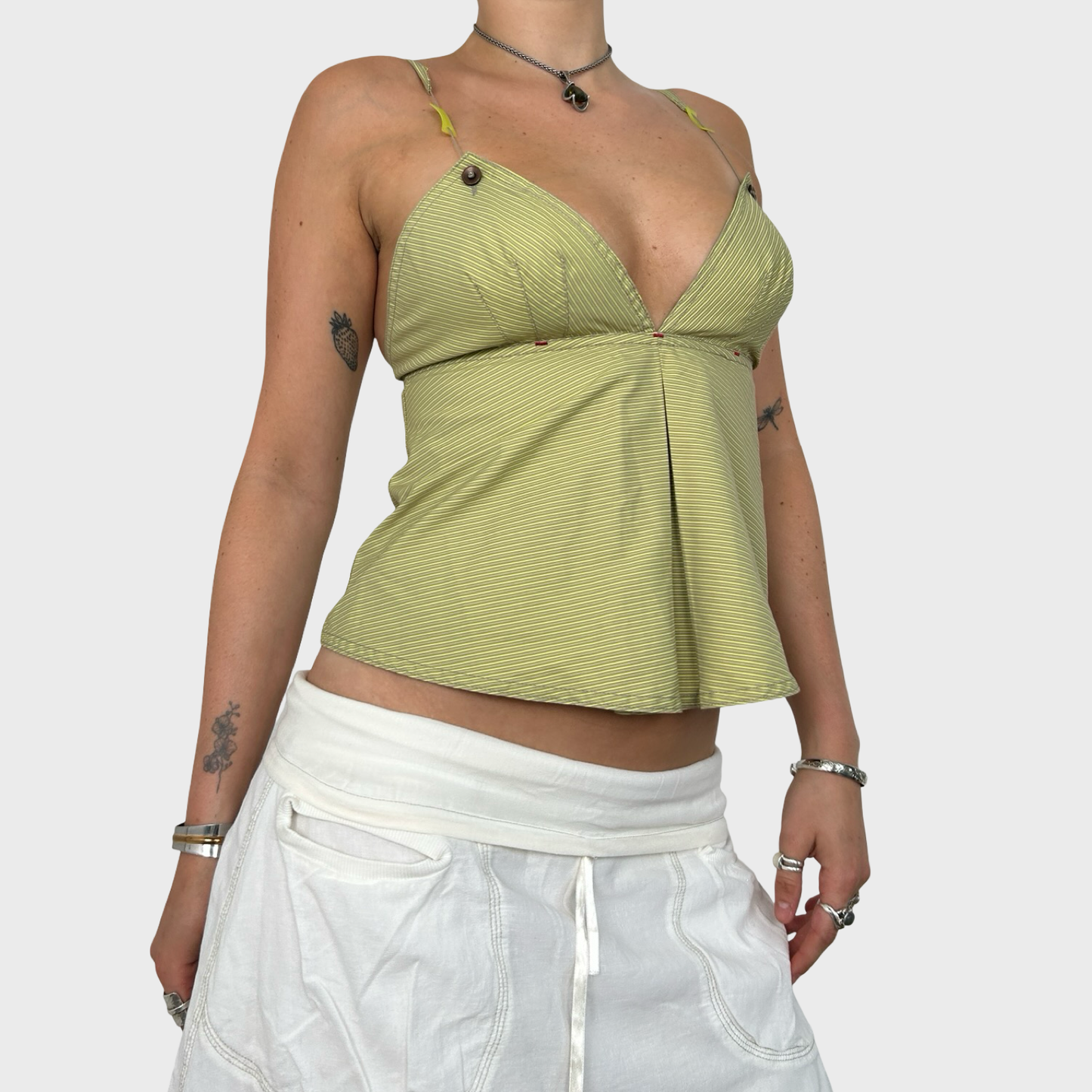 Cop Copine Green Striped Cross Cami Top - XS/S