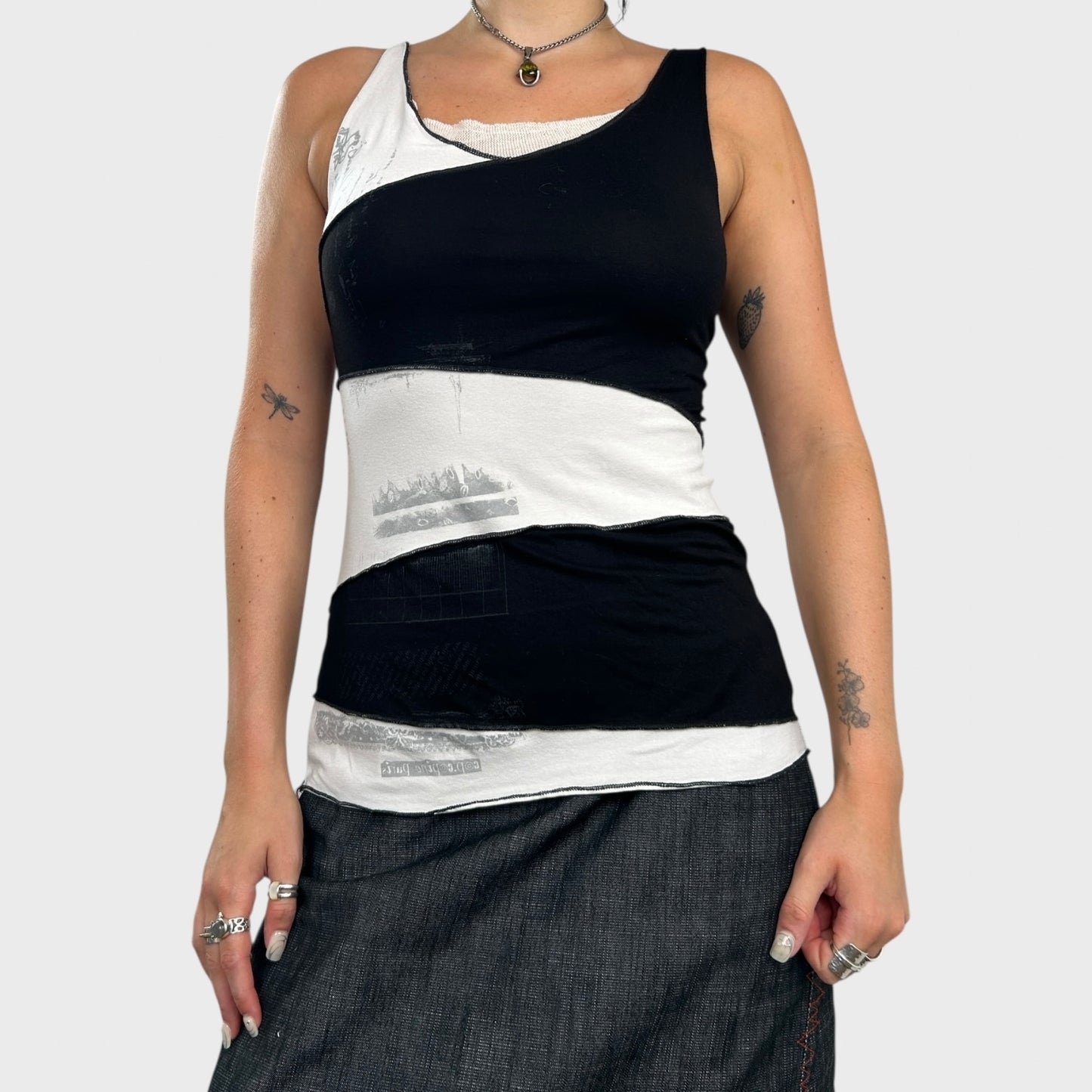 Cop Copine Graphic Monochrome Tank Top - L