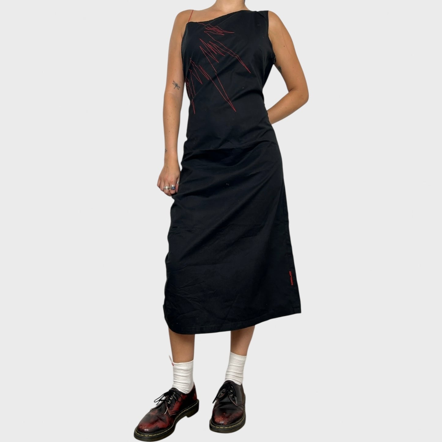 Cop Copine Black and Red Ruched Dress - L