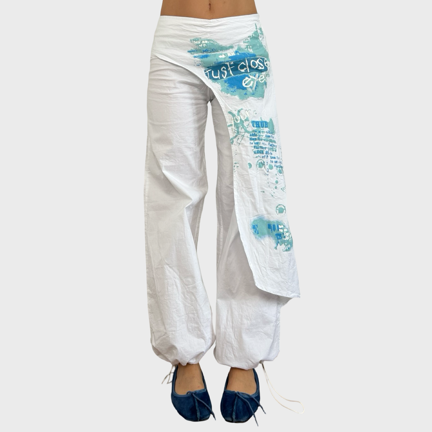 Vintage White Graphic Panel Trousers - S/M