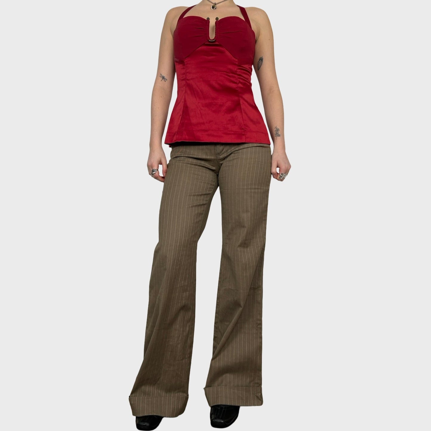 Cop Copine Brown Pinstripe Flared Trousers - S