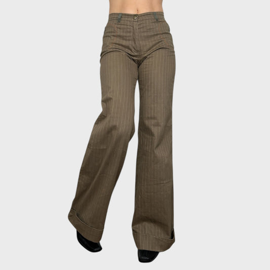 Cop Copine Brown Pinstripe Flared Trousers - S