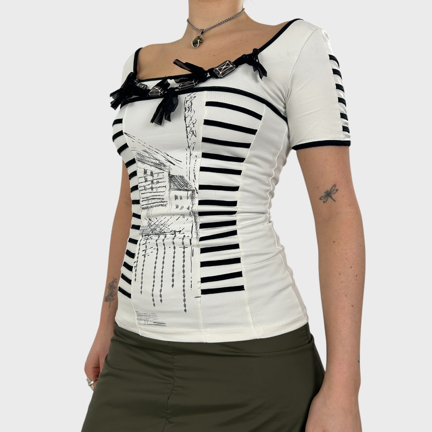 Save The Queen Monochrome Beaded Top - S