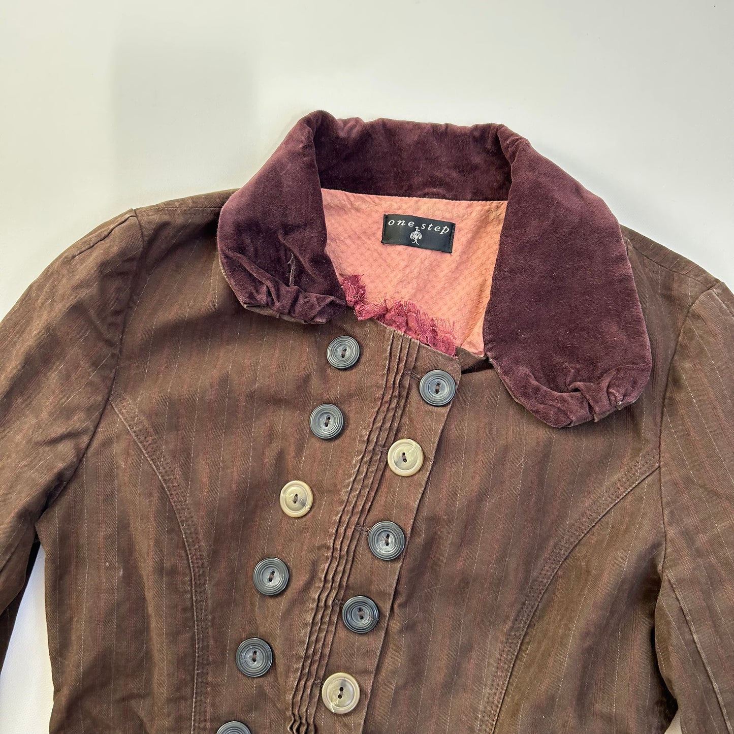 Vintage Button-Up Brown Pinstripe Steampunk Jacket