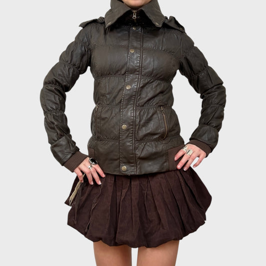 Brown Ruched Zip-Up Jacket