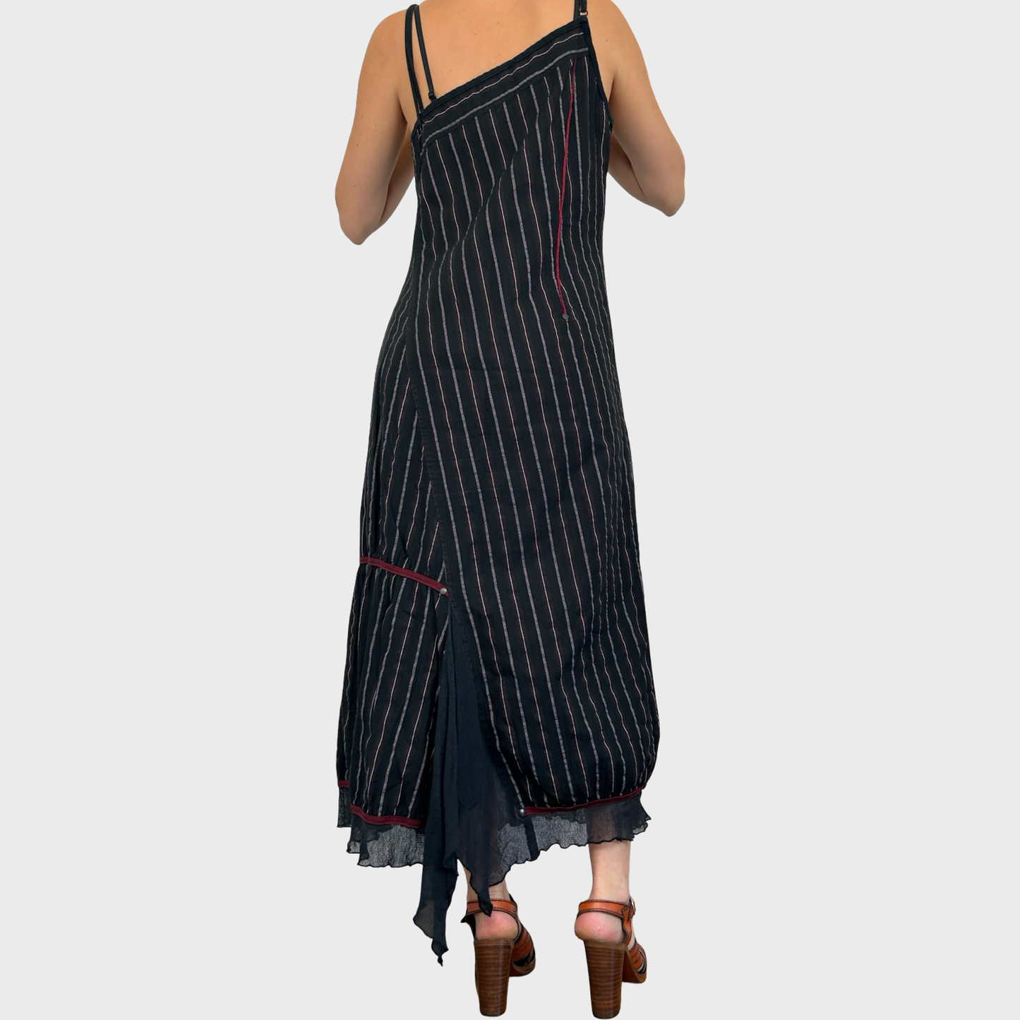 Cop Copine Asymmetric Black Striped Maxi Dress - L
