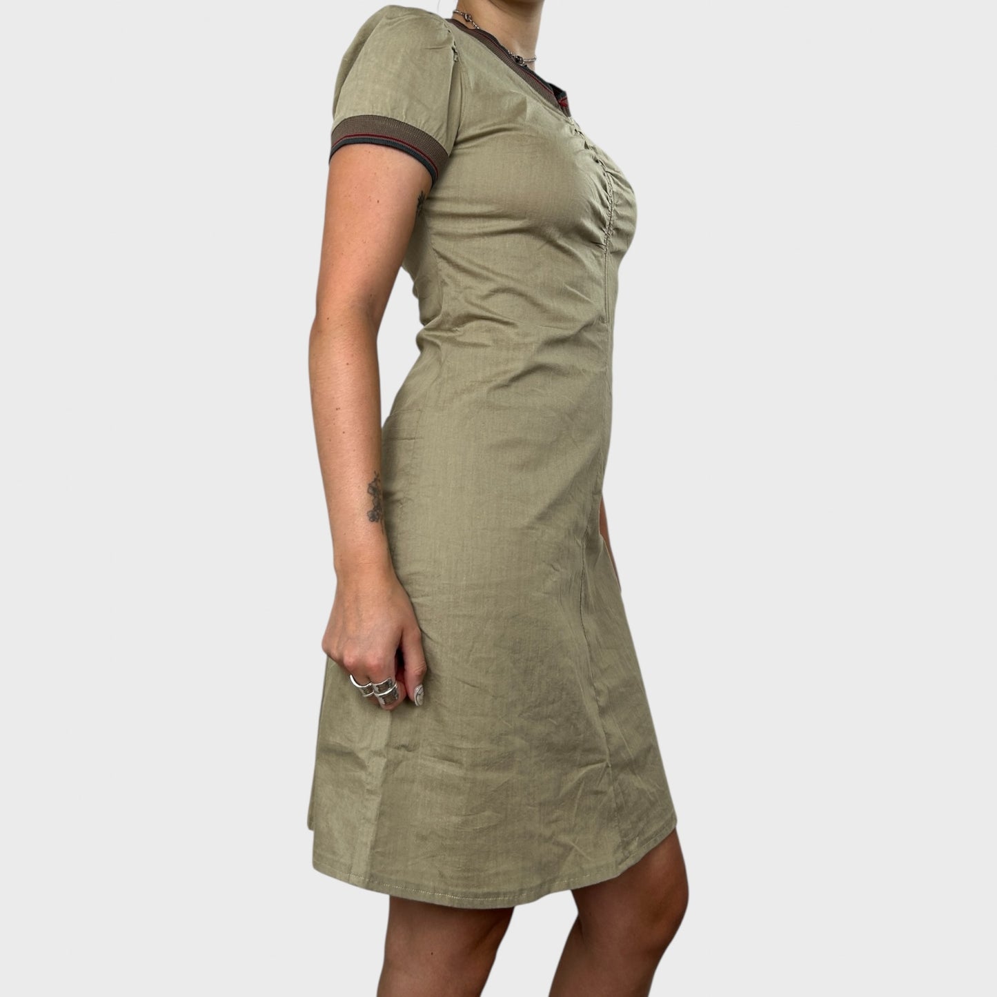 Cop Copine Beige Zip-Front High Neck Midi Dress - S