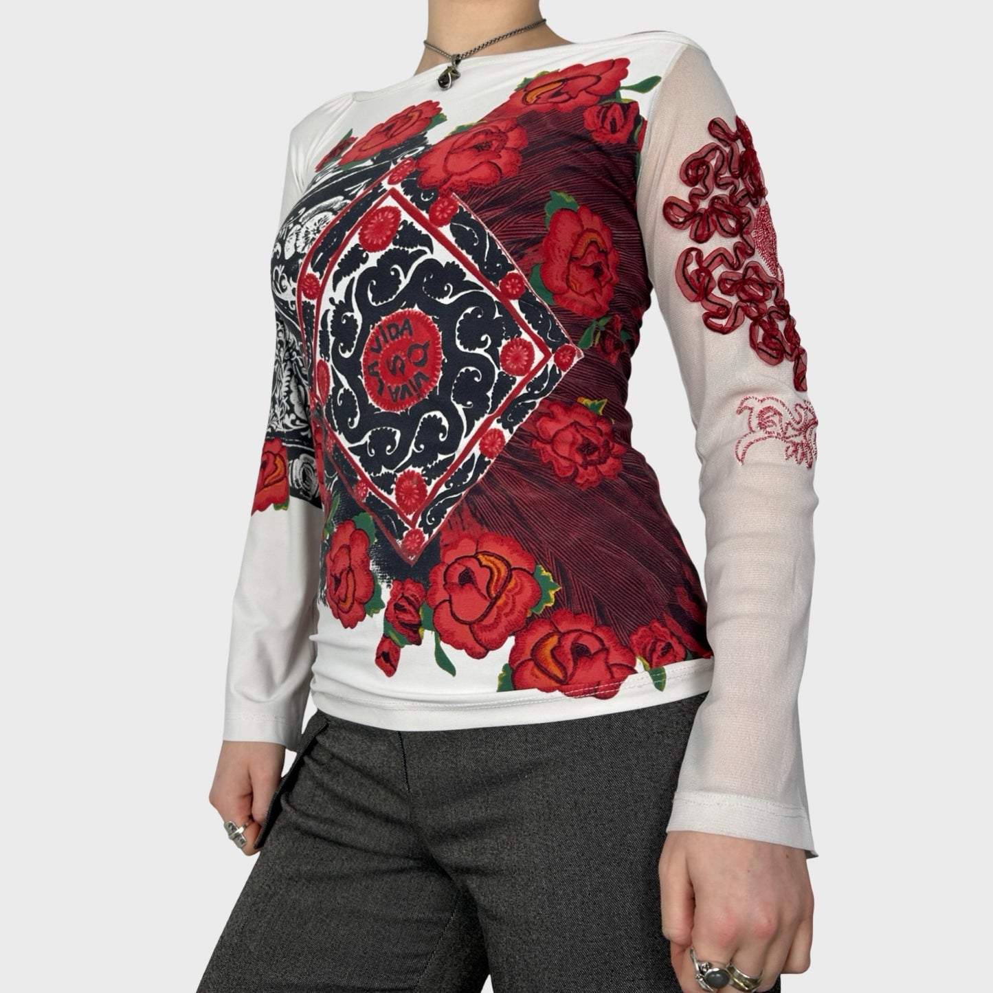 Save The Queen Graphic Bi-Material Long Sleeve Top - S/M