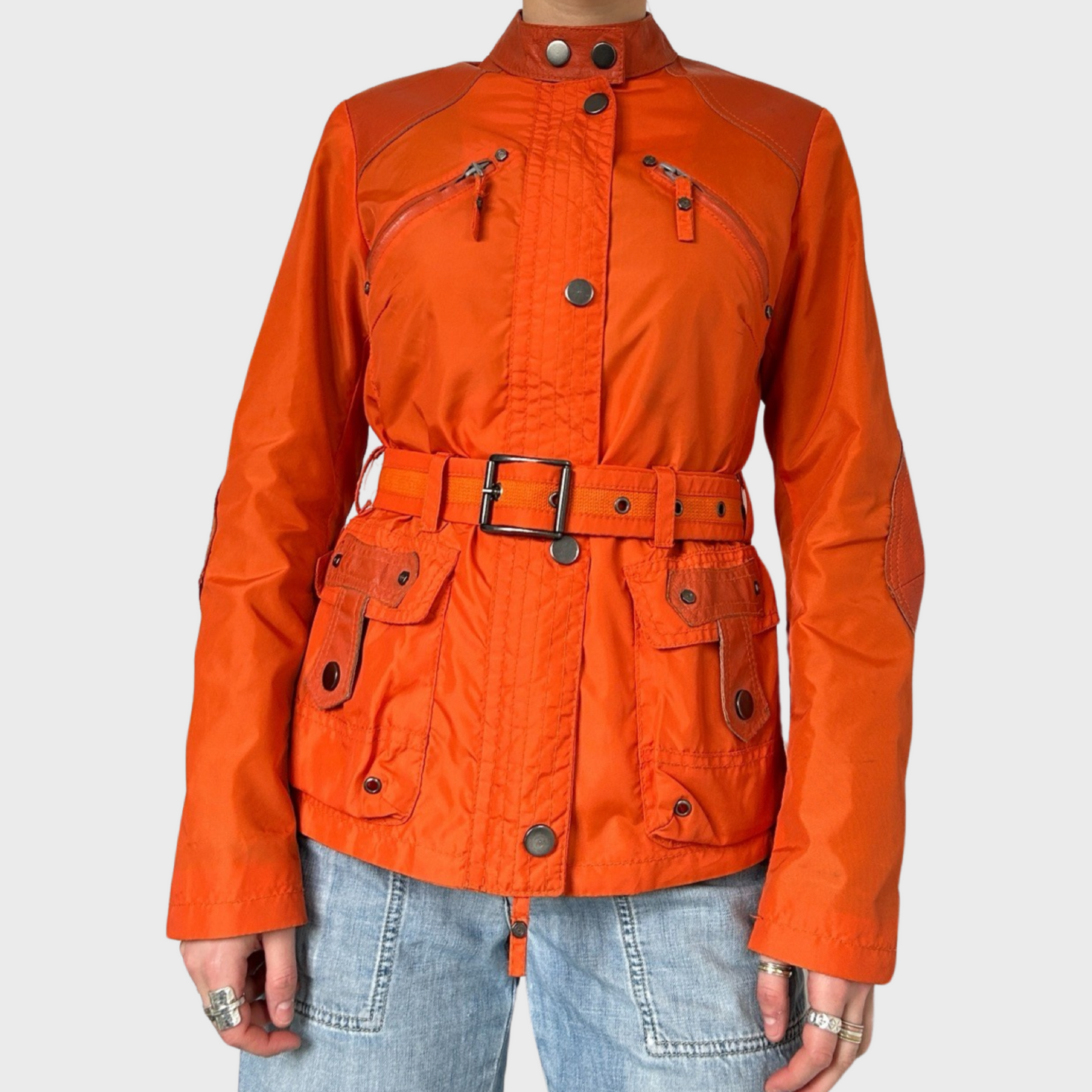 Roberto Cavalli orange tech moto jacket