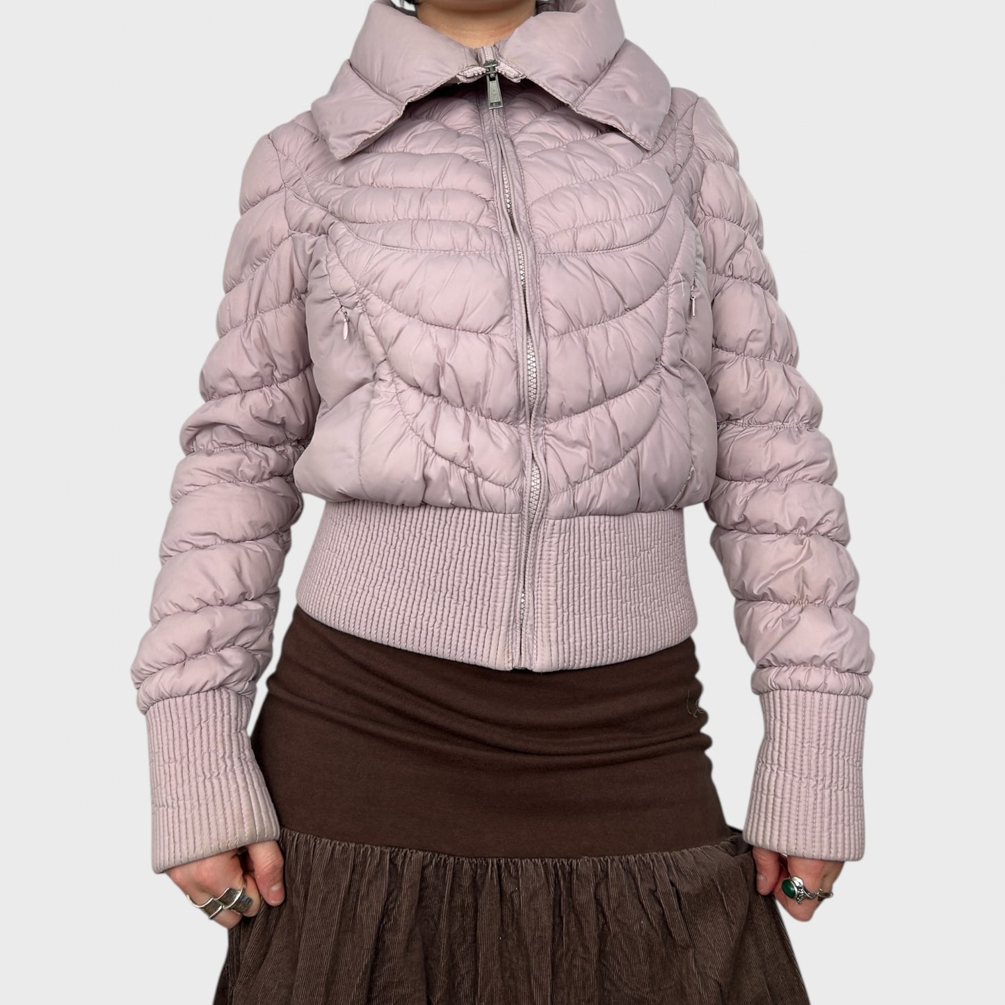 Vintage Baby Pink Puffer Bomber Jacket - S/M