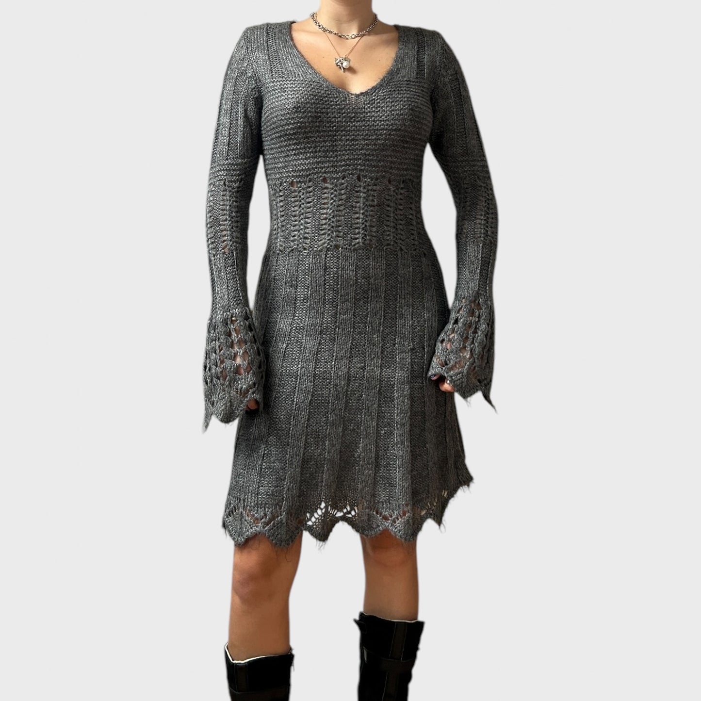 Grey Italian Vintage Mohair Knitted Midi Dress