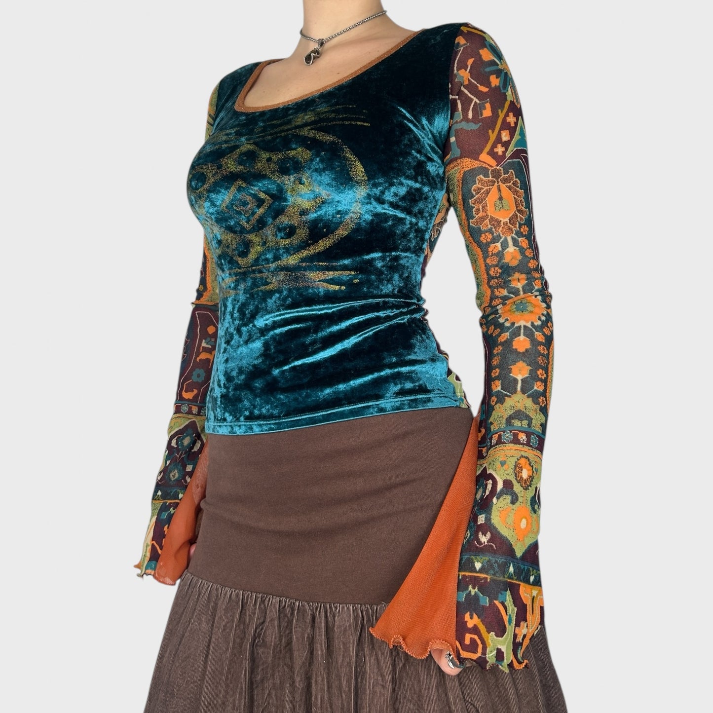 Save the Queen Graphic Mesh Long Sleeve Top - S