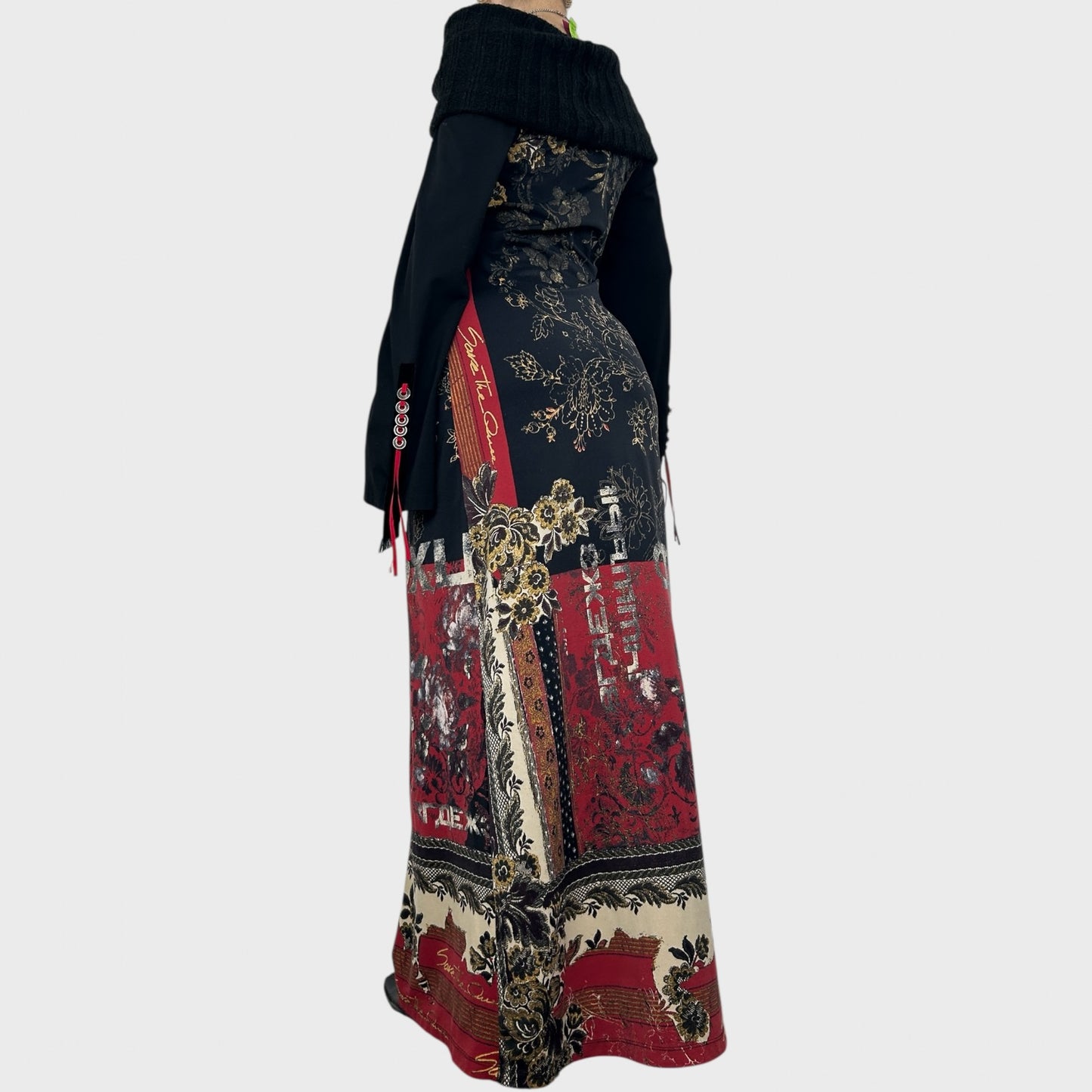 Rare 90s Archive Save The Queen Graphic Off-The-Shoulder Maxi Dress - M