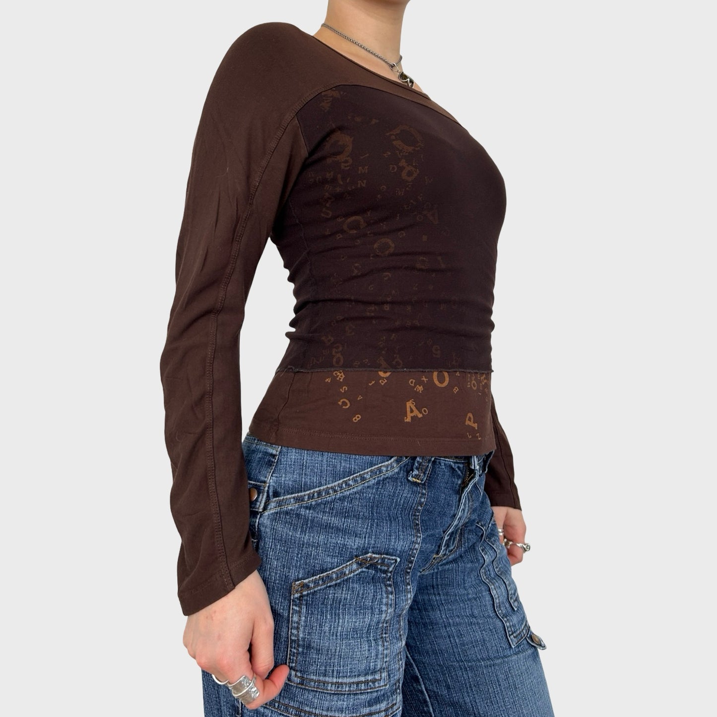 Cop Copine Brown Graphic Mesh Overlay Long Sleeve - S/M