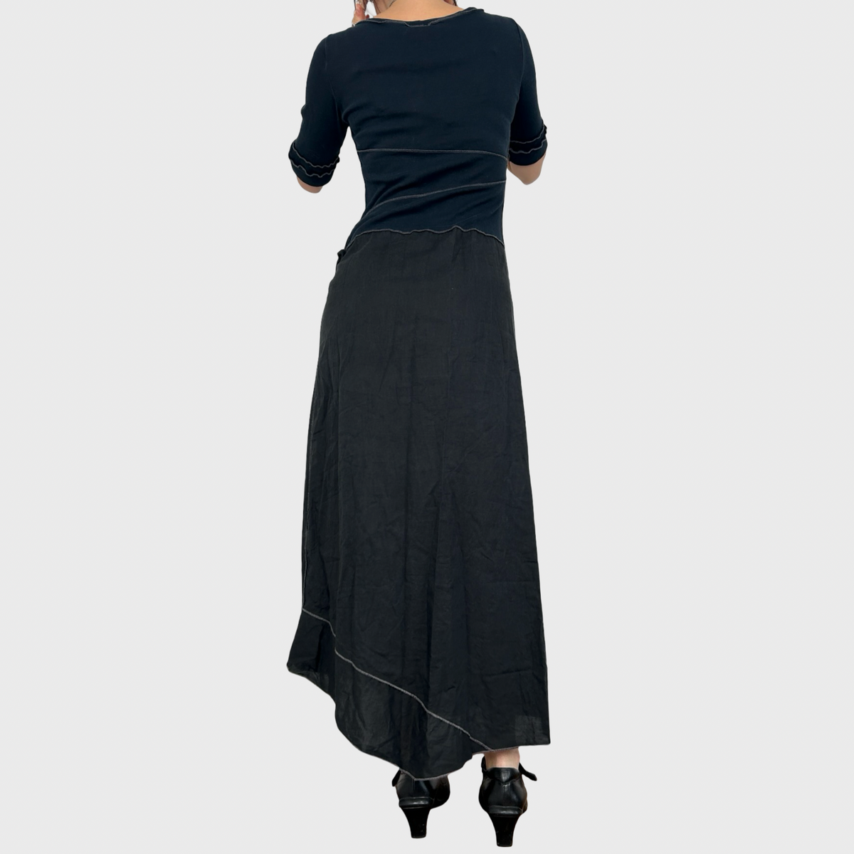 Cop Copine Black Bi-Material Asymmetric Maxi Dress - S