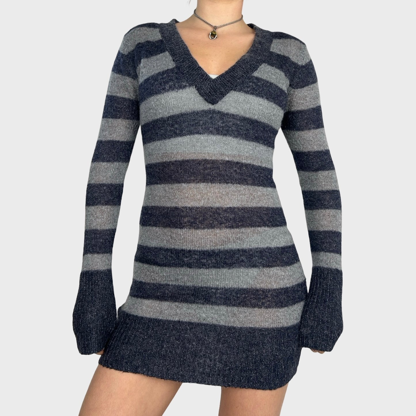 Striped Knit Long Sleeve Dress - S
