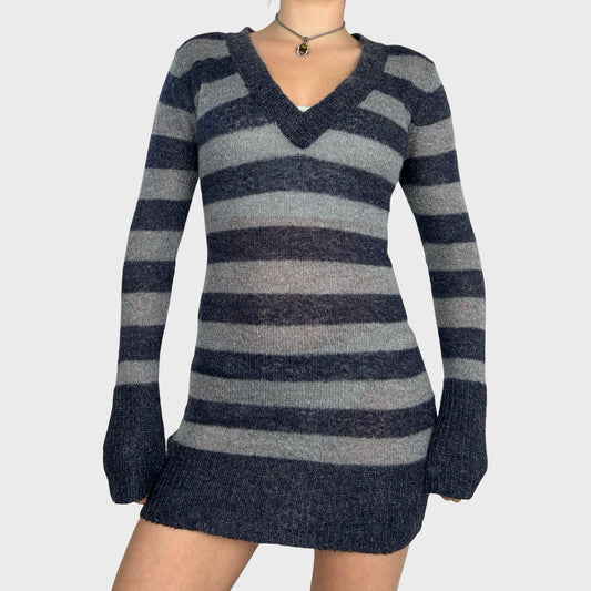 Striped Knit Long Sleeve Dress - S