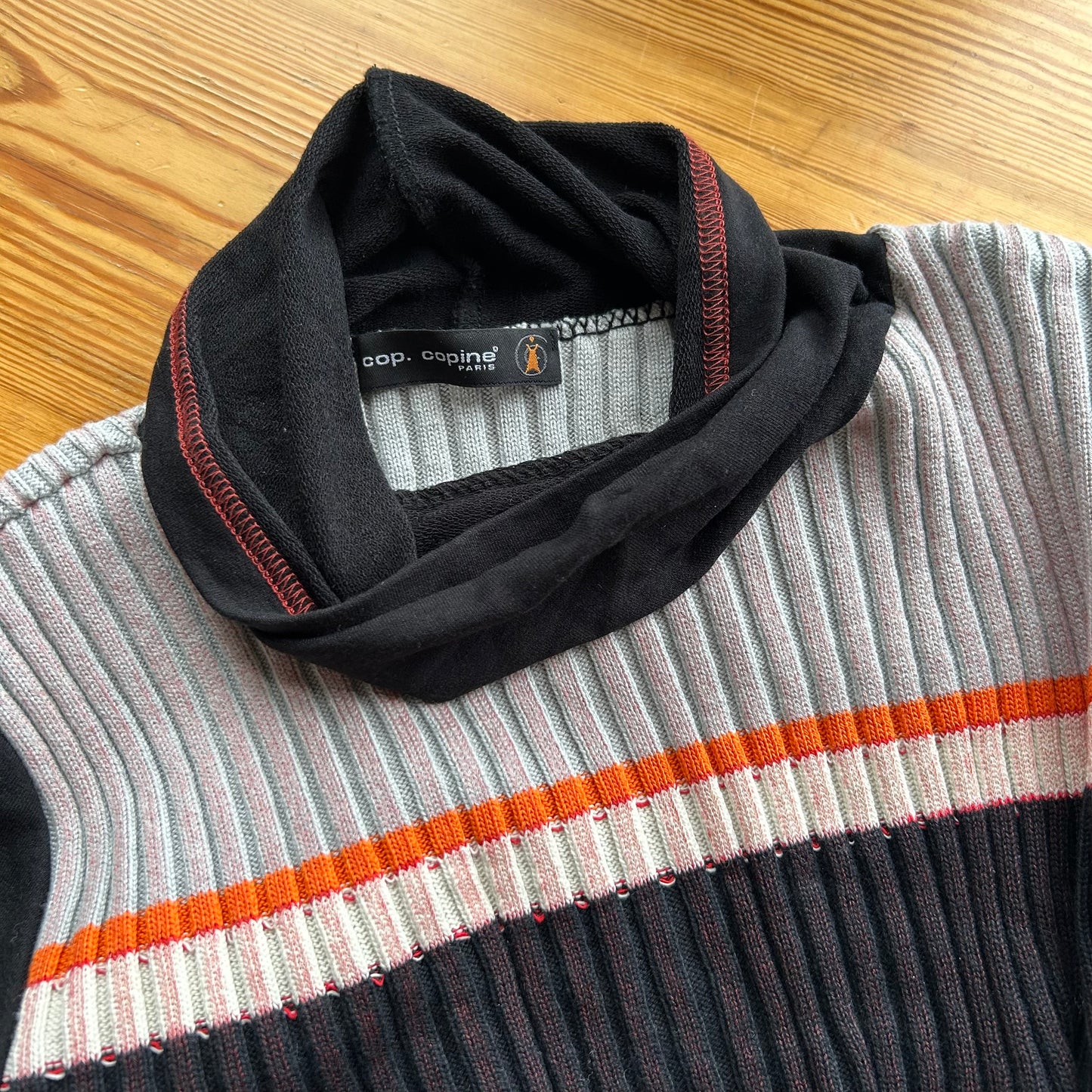 Cop Copine Bi-Material Knit Roll Neck Top - S