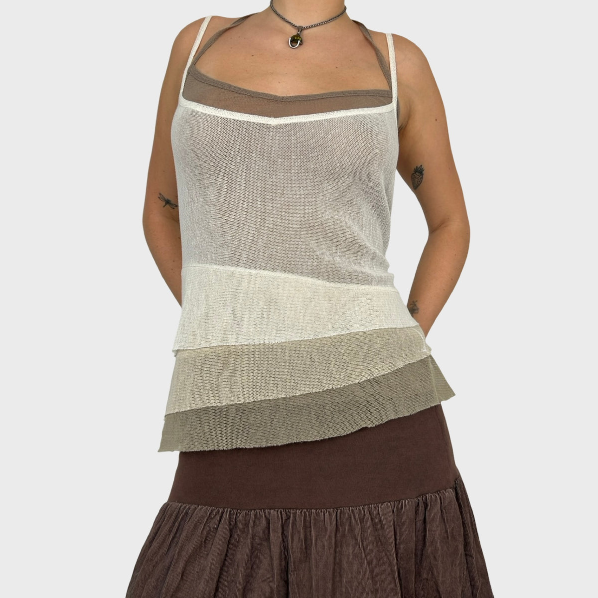 Cop Copine Beige Double Layer Mesh Cami - M/L