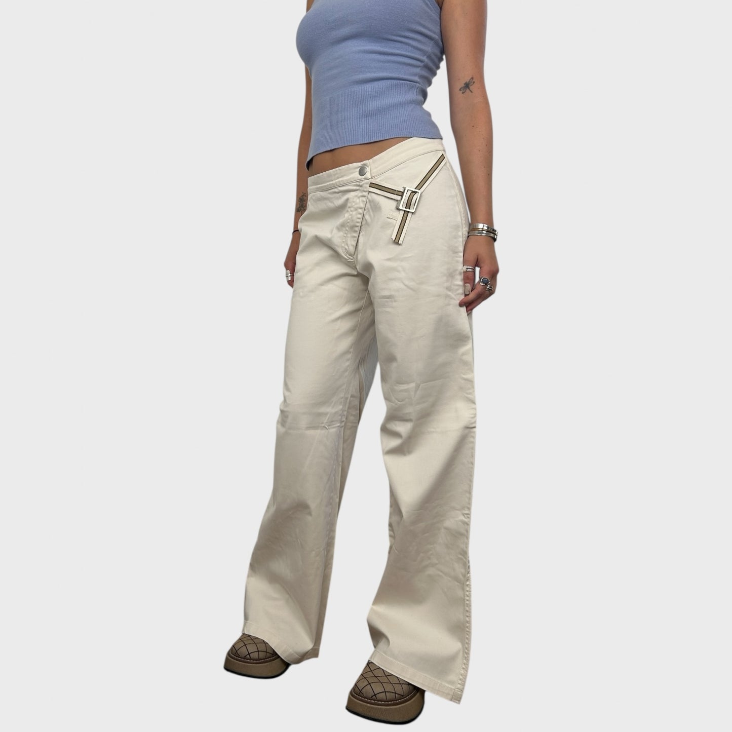 Cop Copine Buckle-Belted Wide-Leg Trousers - L