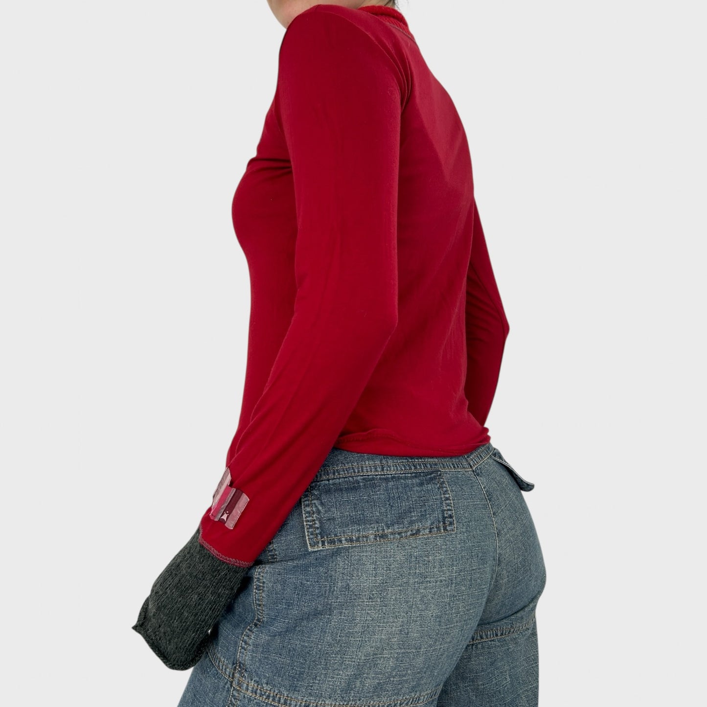 Cop Copine Red Bi-Material Graphic Long Sleeve - S