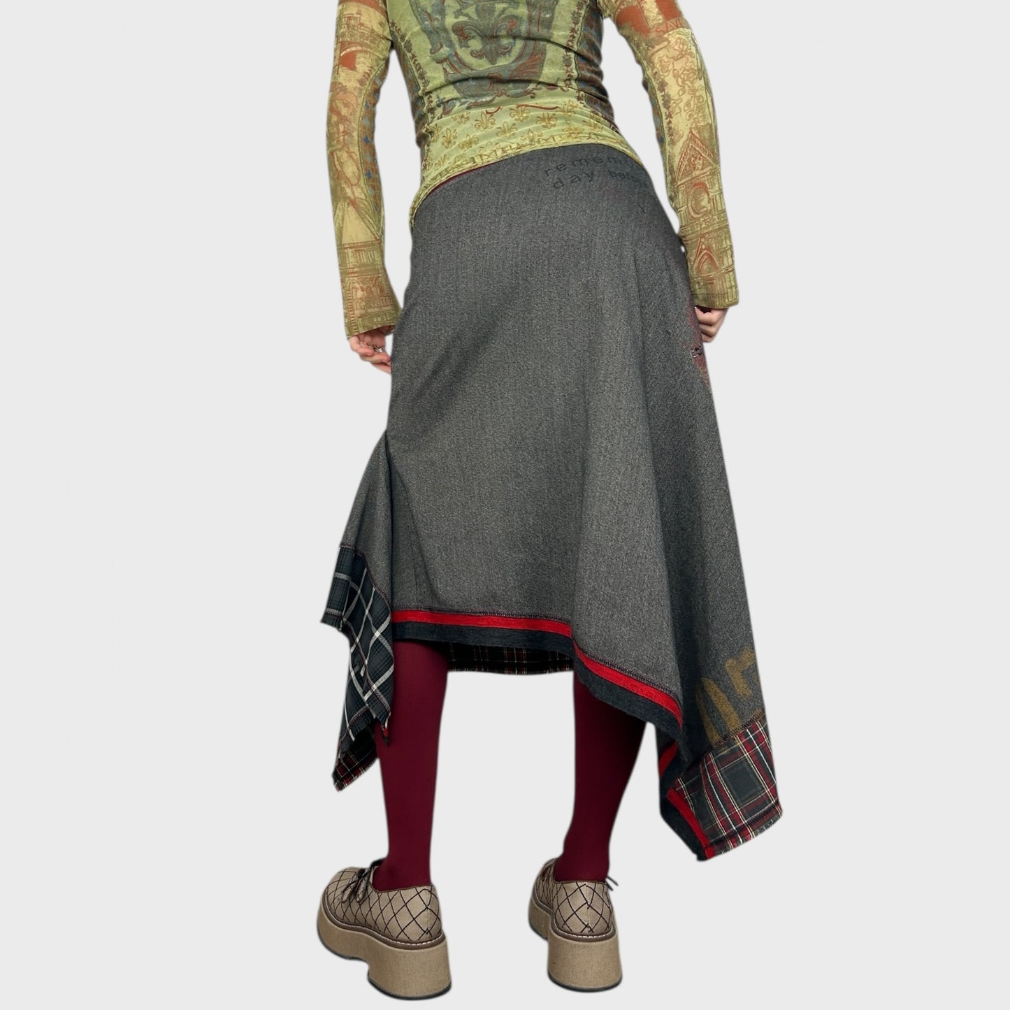 Cop Copine Grey Tartan Midi Skirt - M