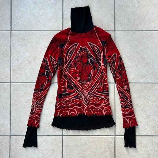 Graphic print mesh top