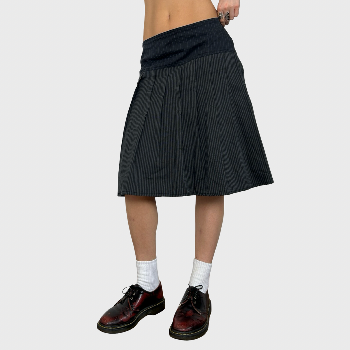 Cop Copine Grey Pinstripe Midi Skirt - L