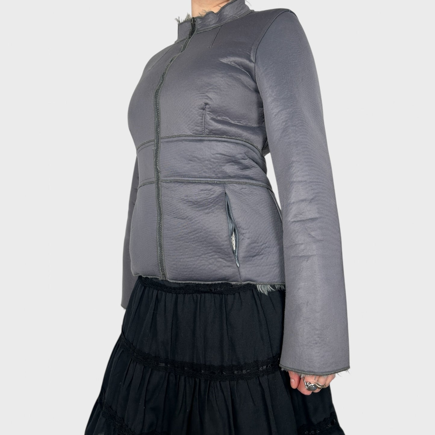 Cop Copine Grey Fur Lined Zip Up Jacket - S/M