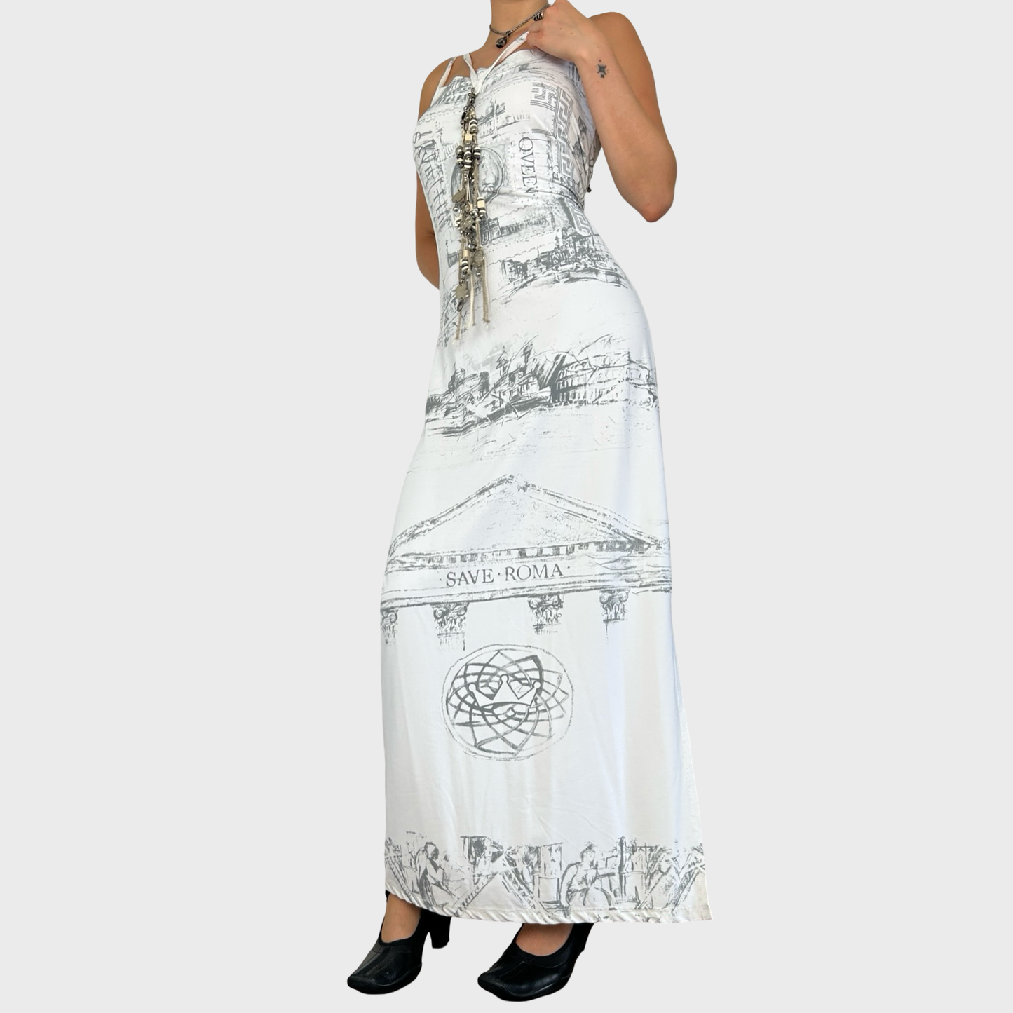 Save The Queen White Graphic Maxi Dress - L