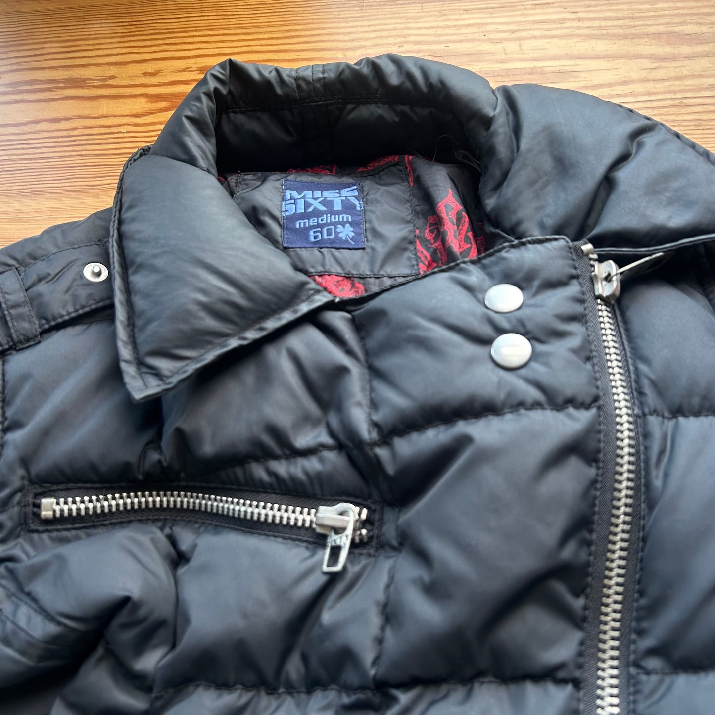 Miss Sixty Black Puffer Jacket with Asymmetric Zip - M
