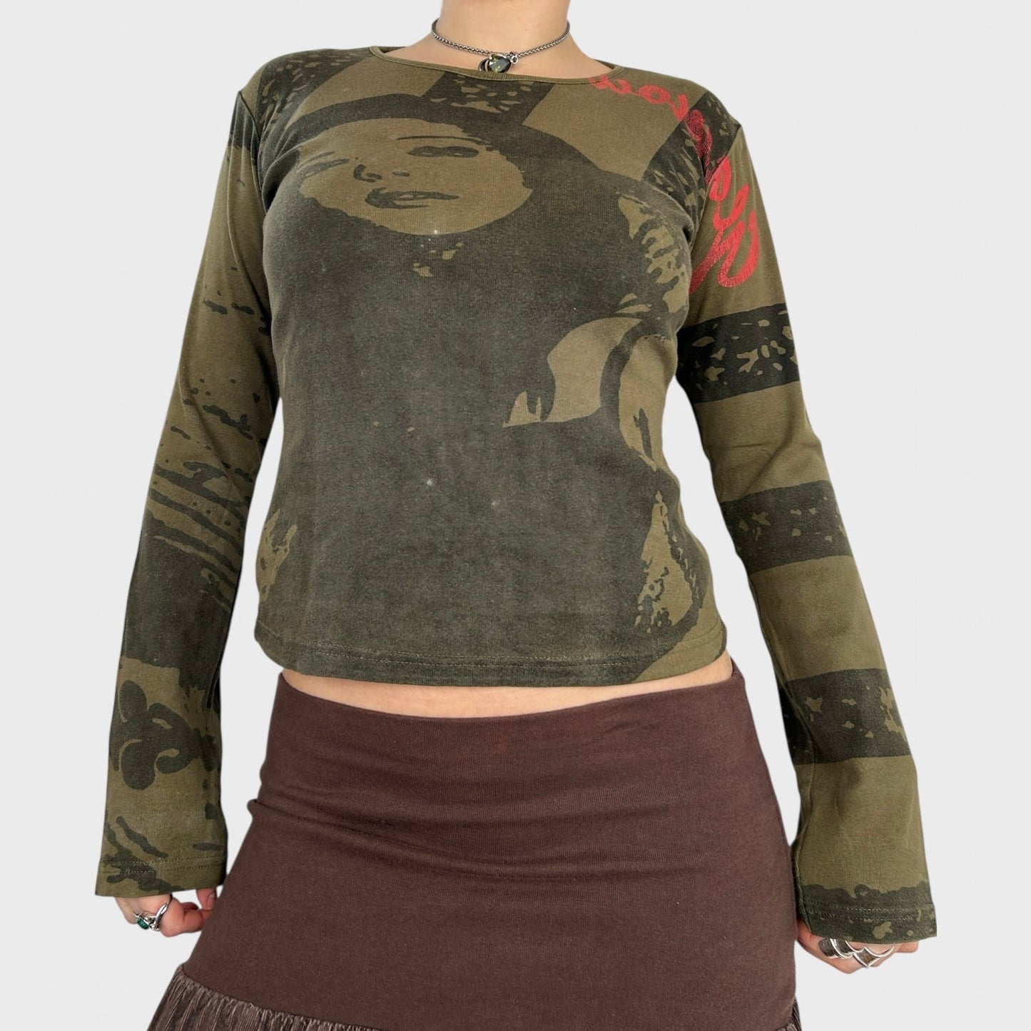 Vintage Graphic Face Print Long Sleeve Top - S
