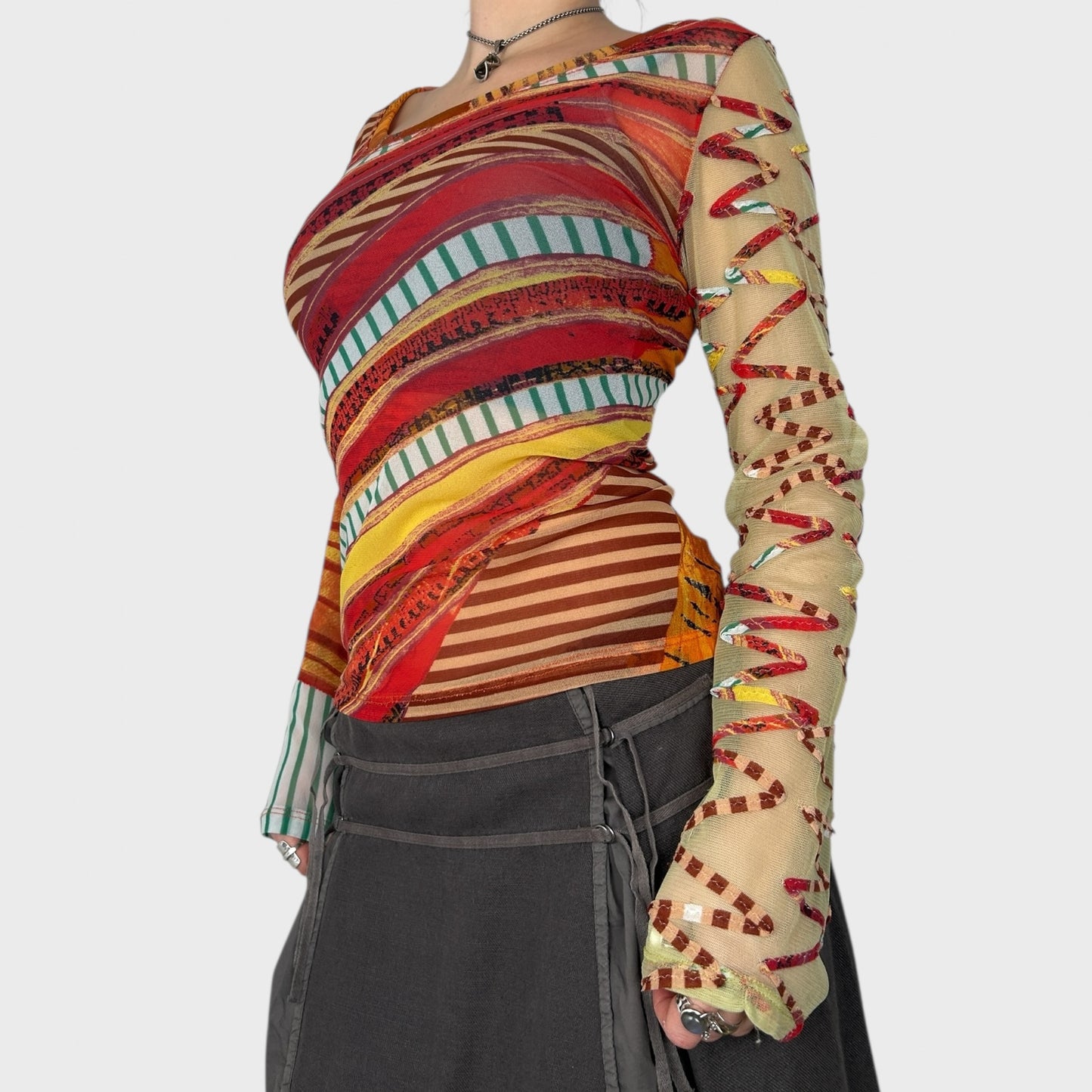 Save the Queen Graphic Mesh Long Sleeve Top - M