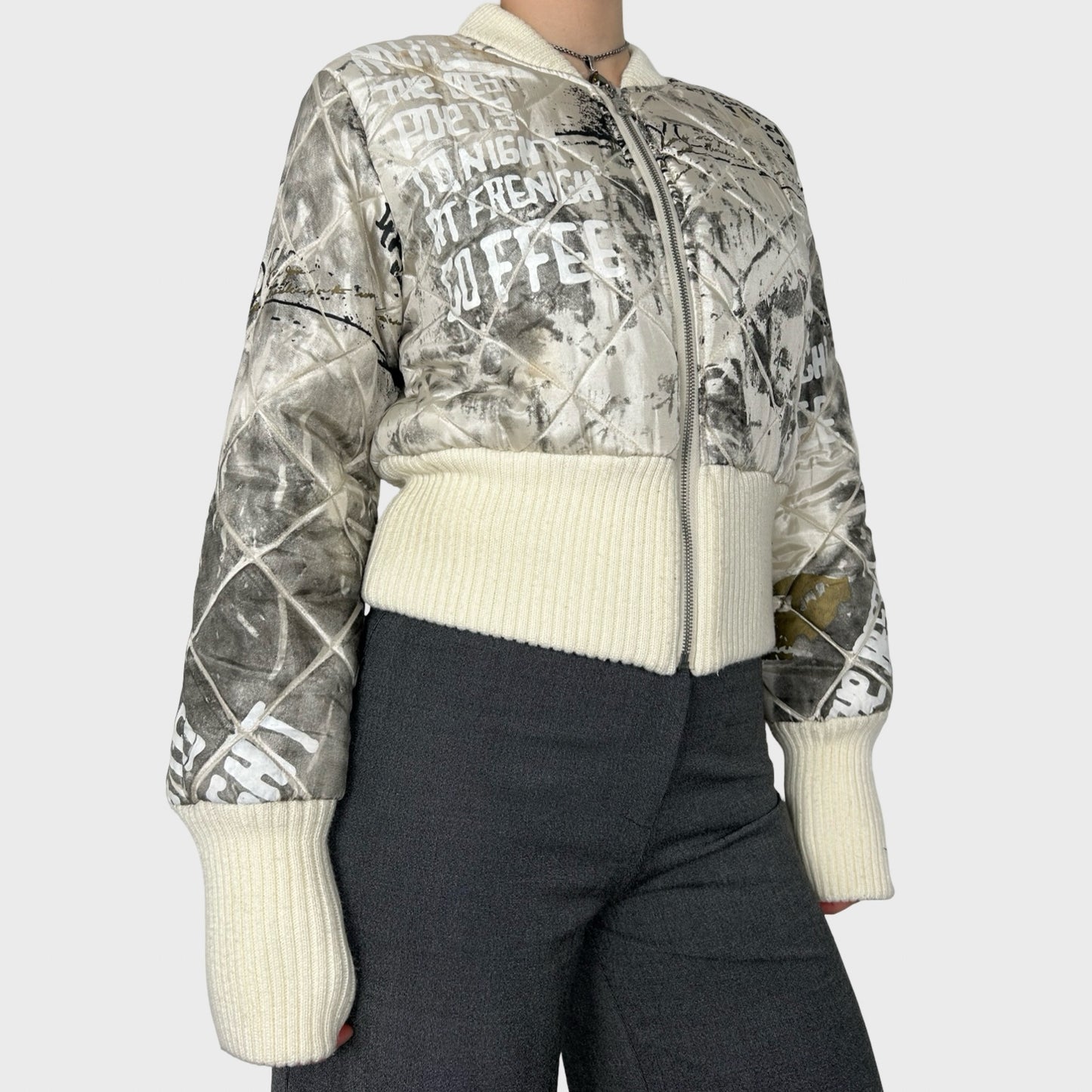 Vintage Graphic Cropped Bomber Jacket - S