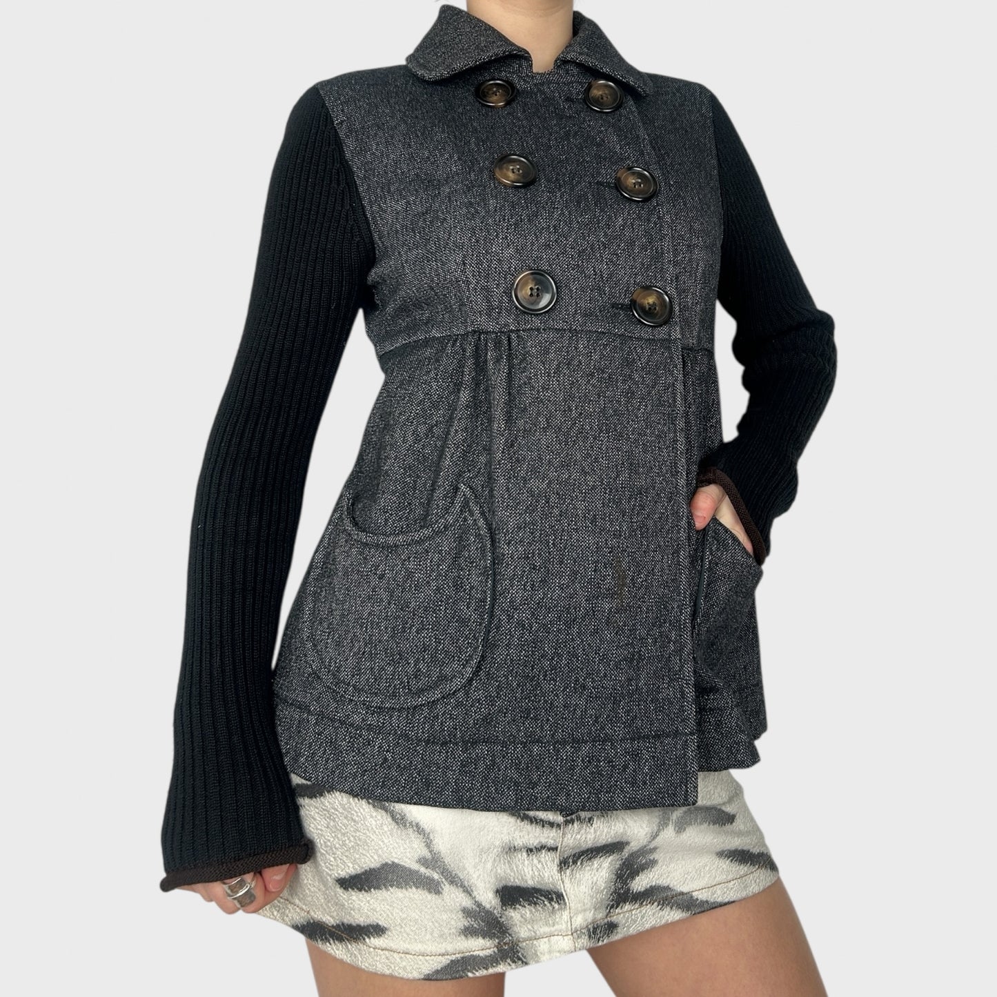 Cop Copine Grey Wool Peacoat - M