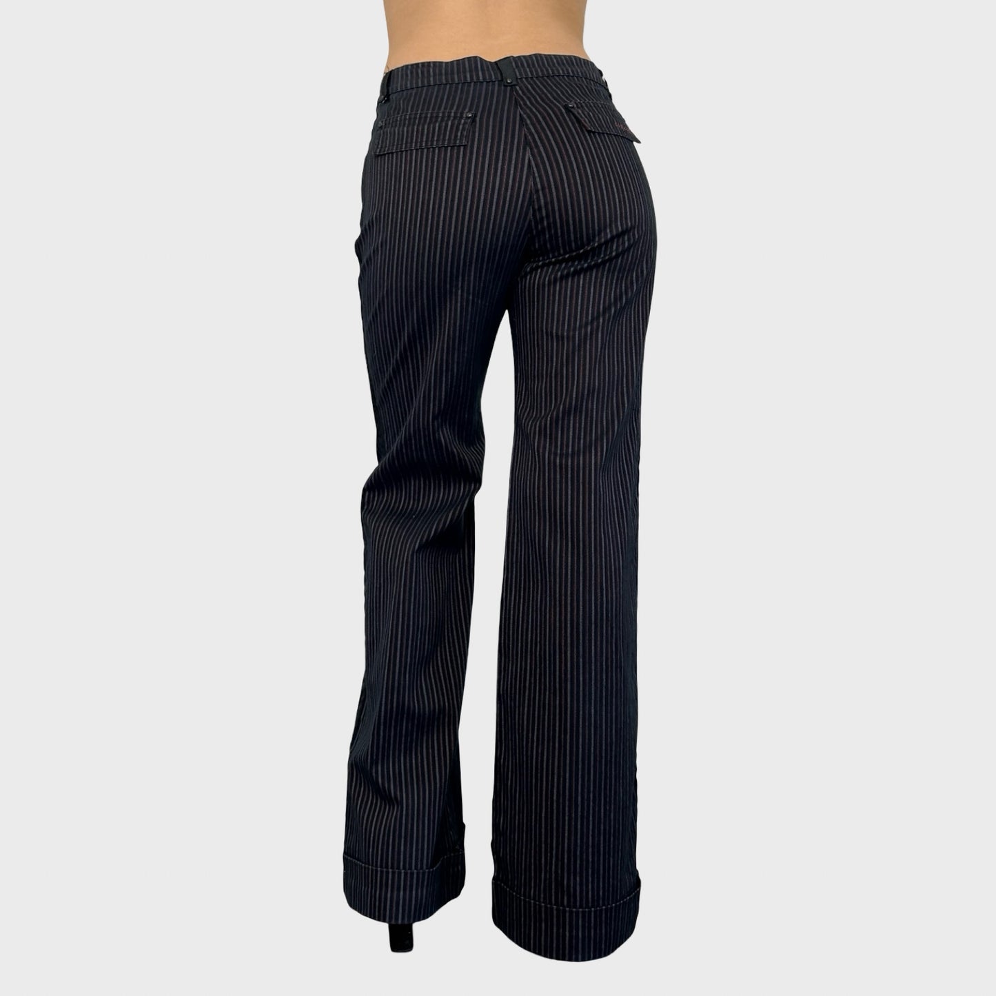 Cop Copine Navy Pinstripe Wide Leg Trousers - M/L