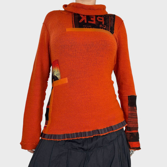Cop Copine Orange Graphic Knit Jumper - M