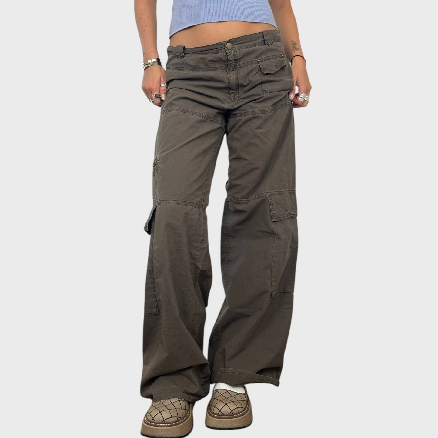 Cop Copine Khaki Wide-Leg Trousers - L