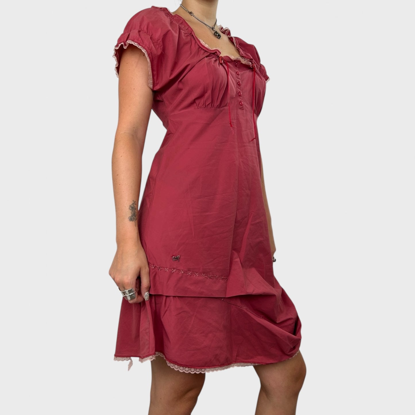 Dusty Red Cop Copine Frilly Summer Dress - S/M