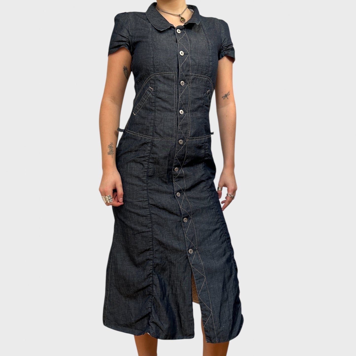 Denim Look Button-Up Midi Dress