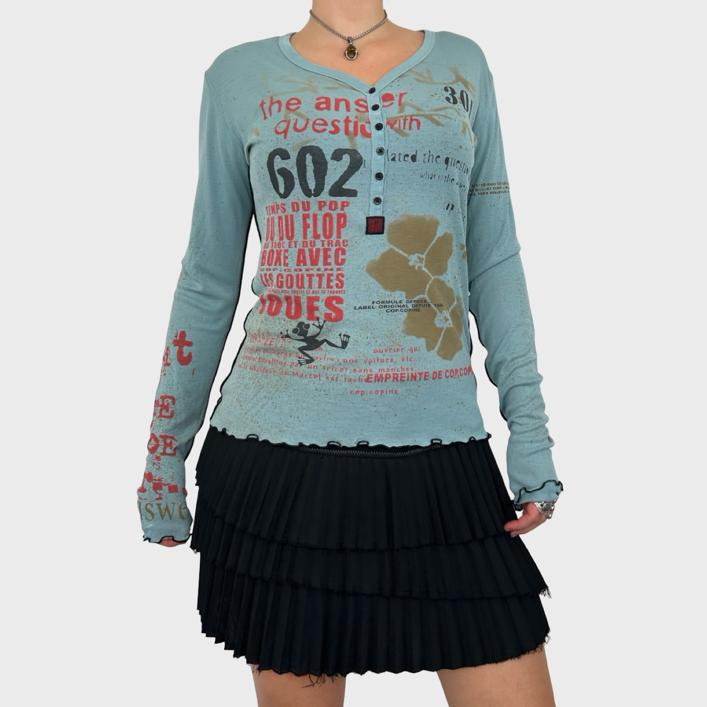 Cop Copine Blue Graphic Button Long Sleeve - M