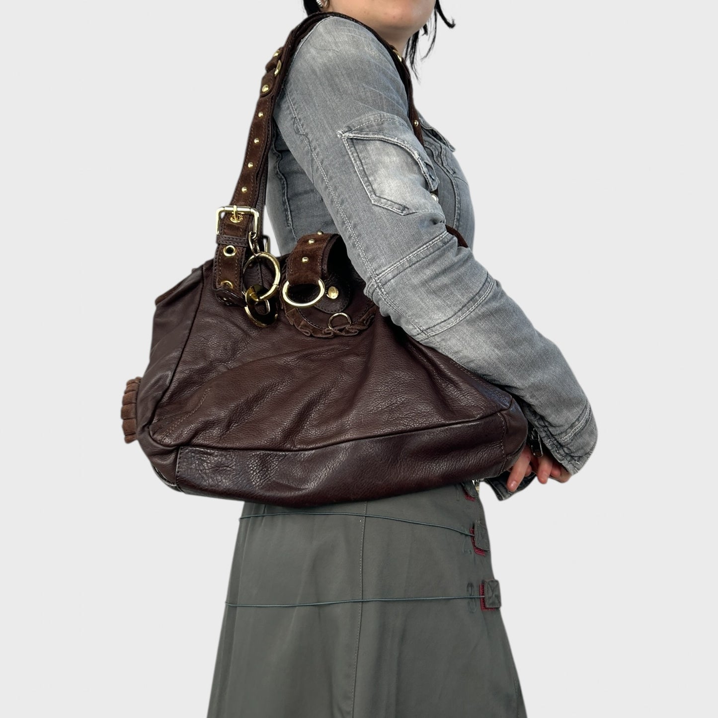 Blumarine Chocolate Brown 2000s Leather Handbag