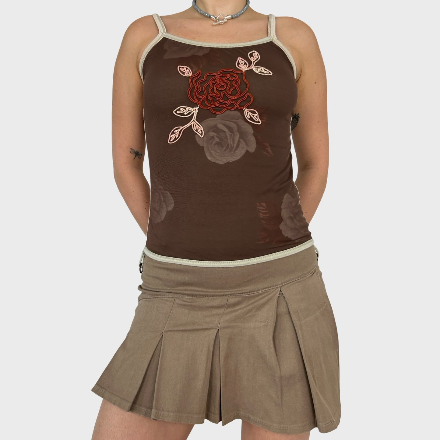 Save The Queen Rose Mesh Overlay Cami - M
