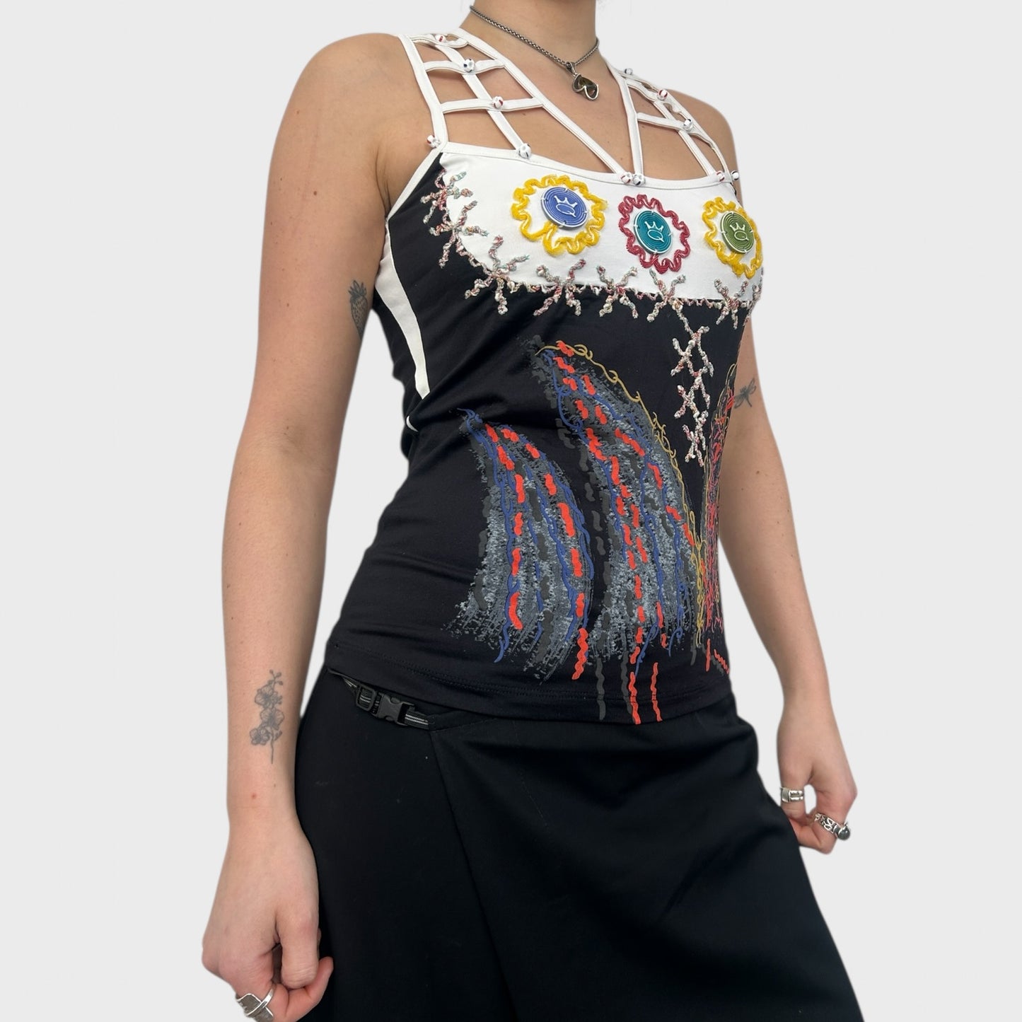 Save The Queen Graphic Cut Out Cage Top - M