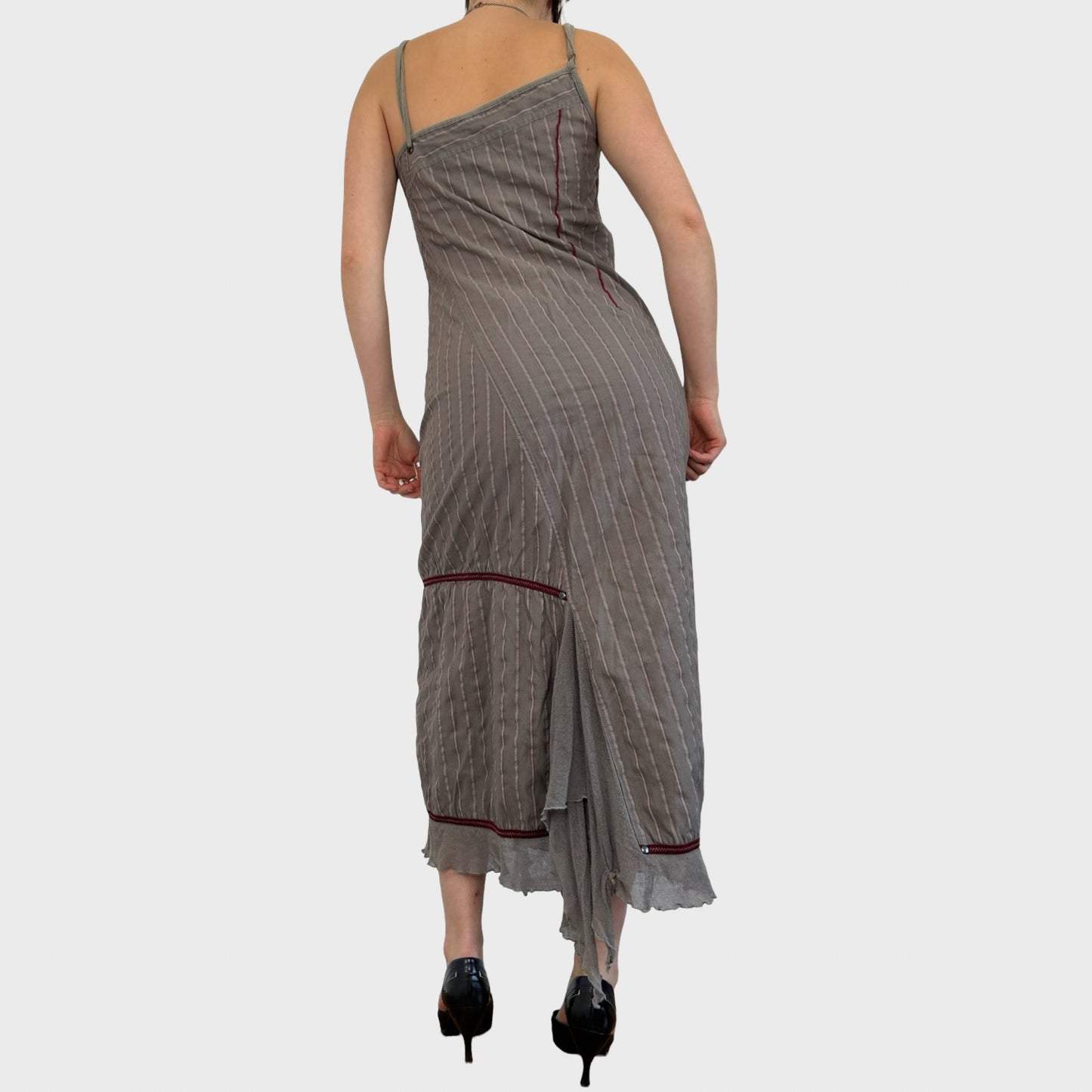 Cop Copine Grey Striped Maxi Dress - M