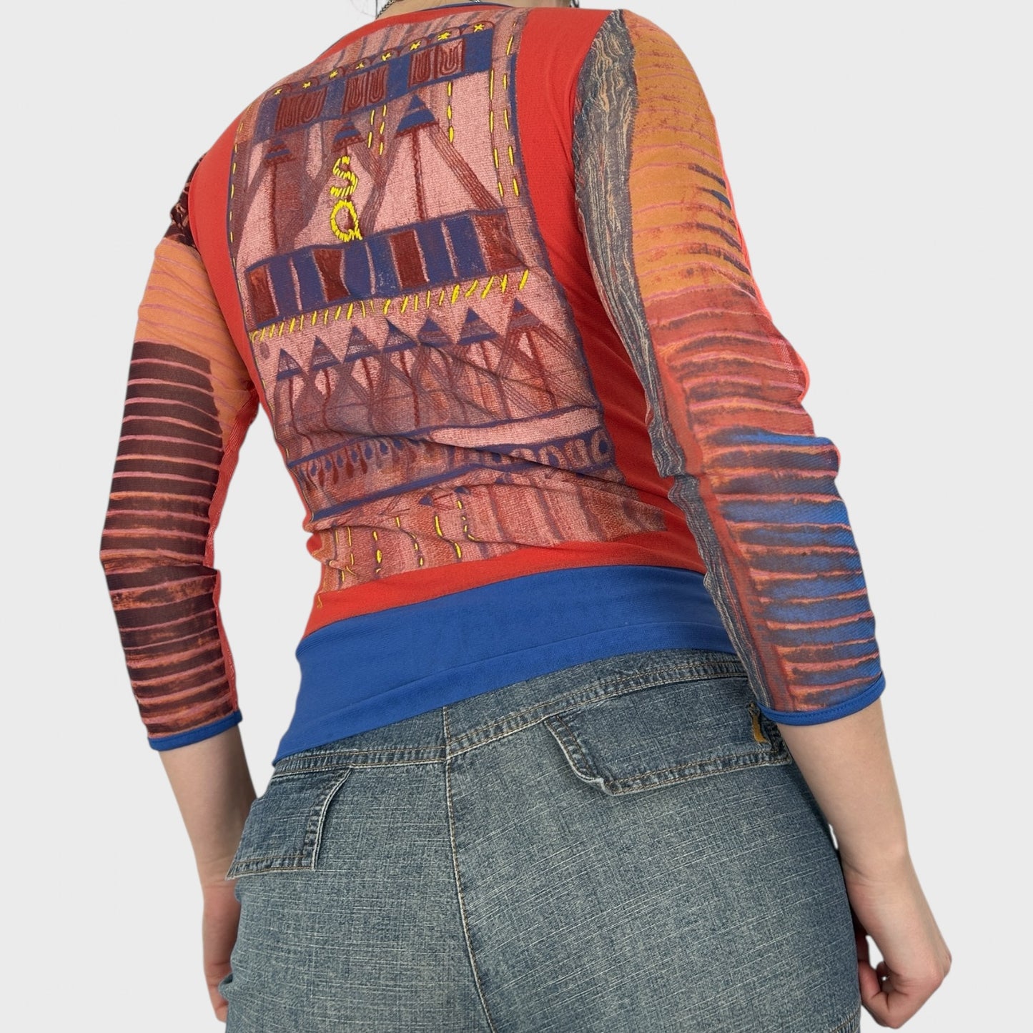 Save The Queen Graphic Mesh Split Hem Top - S